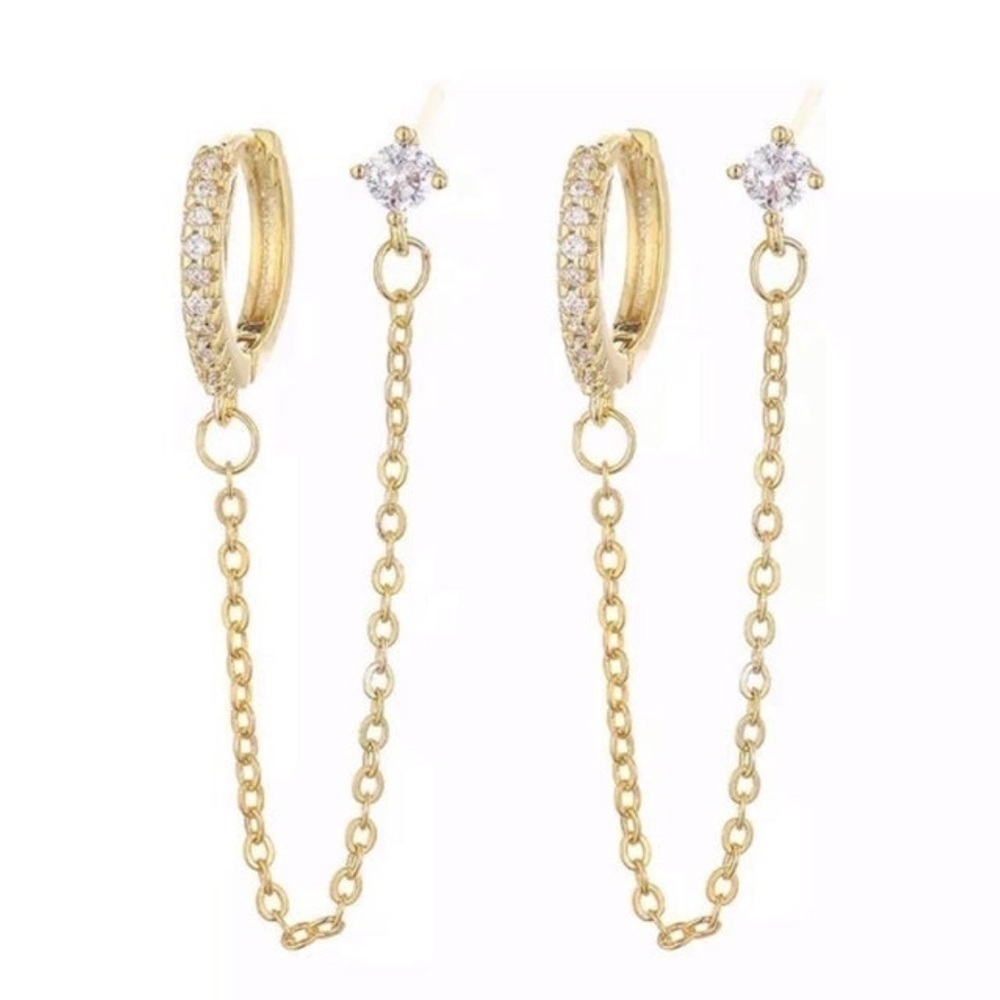 Gold Crystal Double Hoop Stud Chian Earrings 

Brand New